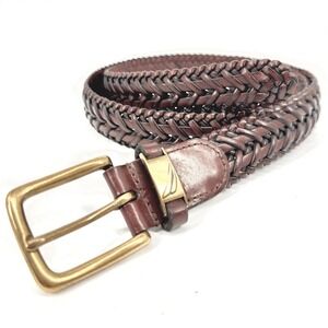 Vtg NAUTICA Brown Braided Leather Belt Sz 42 (Fits 28–44") Solid Brass Buckle